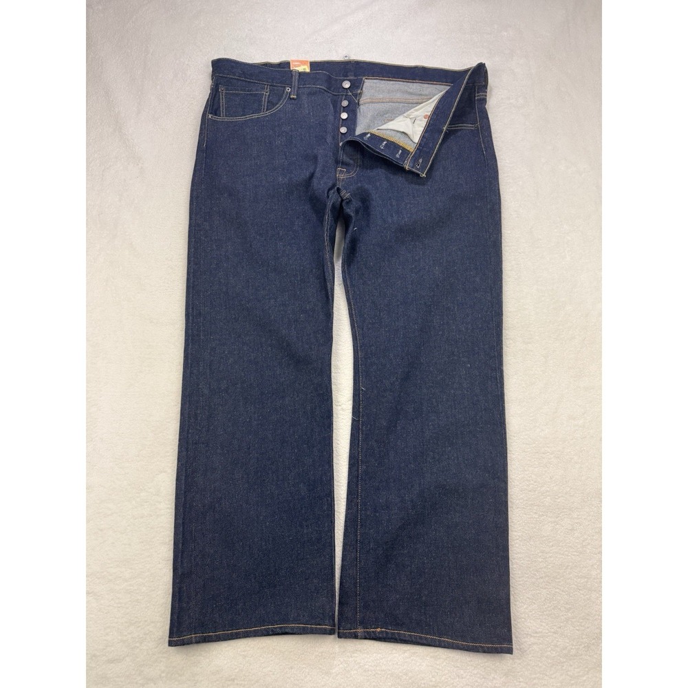 Levis 501 Jeans Men 44x30 Big‎ Blue Straight Leg Button Fly Distressed Denim NWT